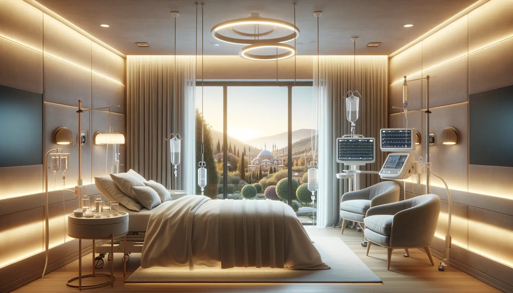 a hospital room in a plastic surgery clinic in Turkey