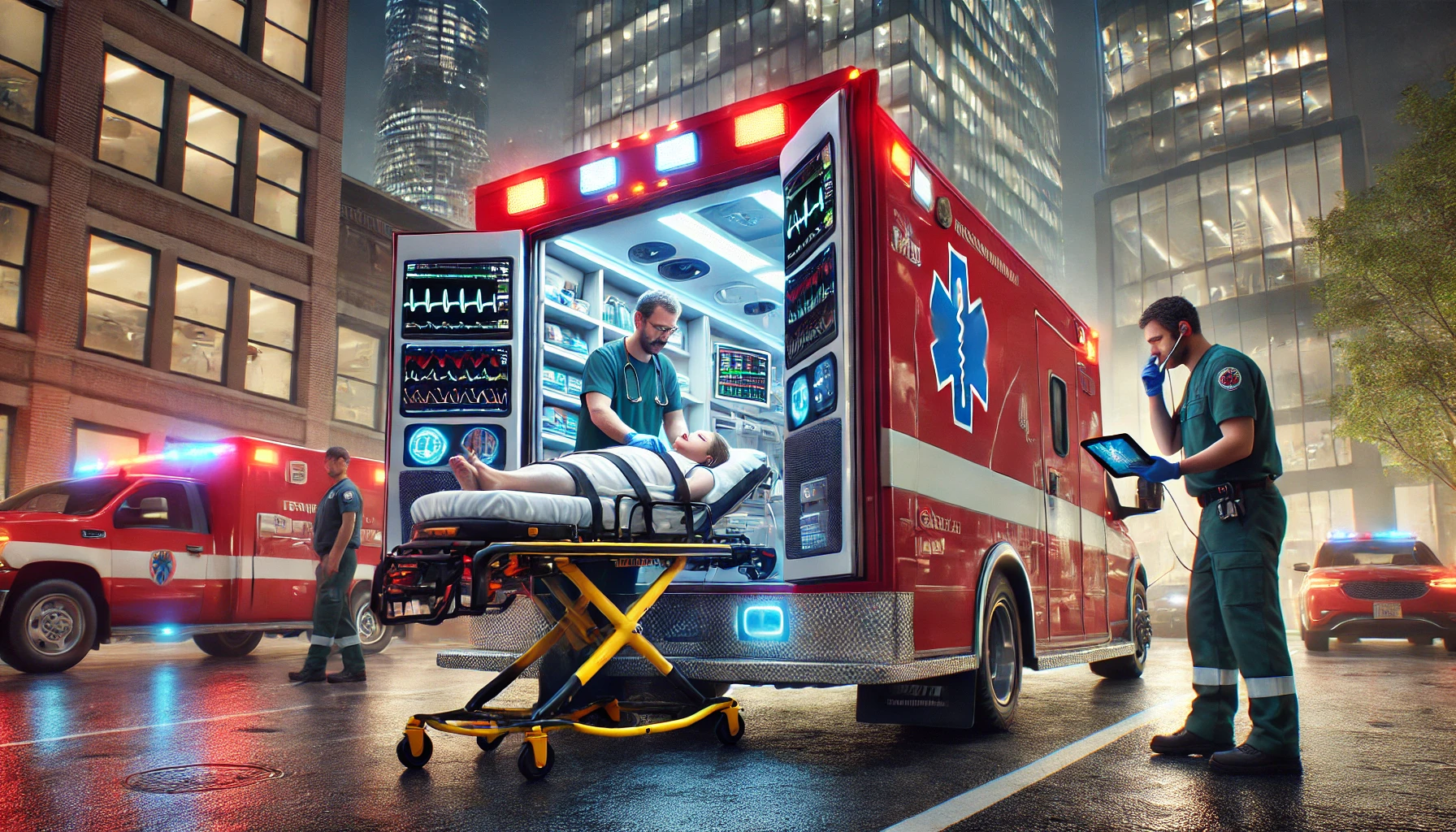 a cutting-edge mobile intensive care unit (MICU) ambulance in action. 