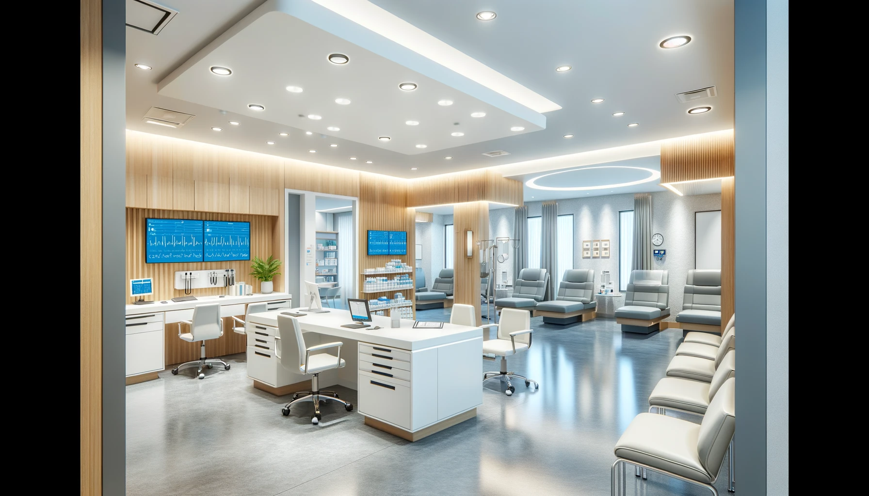 modern medical clinic in Rochester, designed with a clean, organized interior featuring consultation rooms and medical equipment.